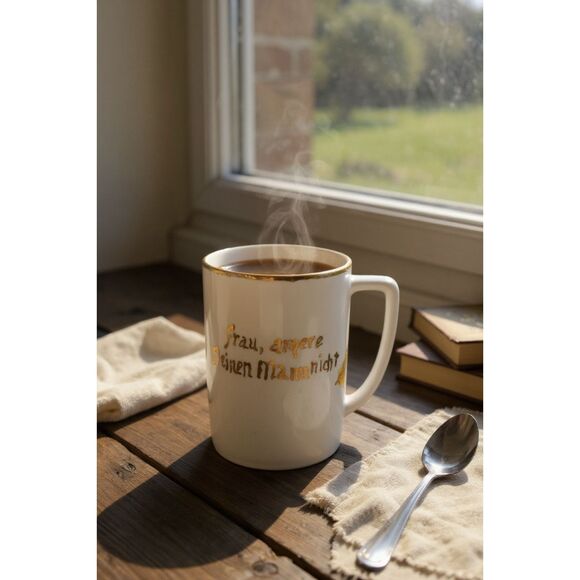 Limoges ABK#7 Porcelain Gold Trim German "Wife Don't Upset Your Husband" Cup - Picture 1 of 7